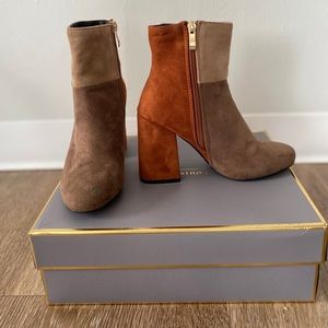 Colorblock block heel boots